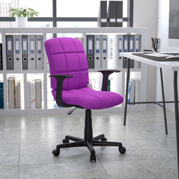 Purple |#| Mid-Back Purple Quilted Vinyl Swivel Task Office Chair with Arms - Home Office