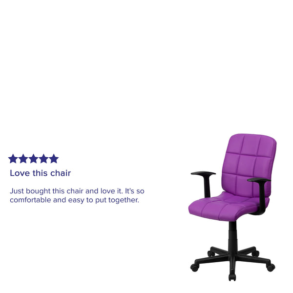 Purple |#| Mid-Back Purple Quilted Vinyl Swivel Task Office Chair with Arms - Home Office