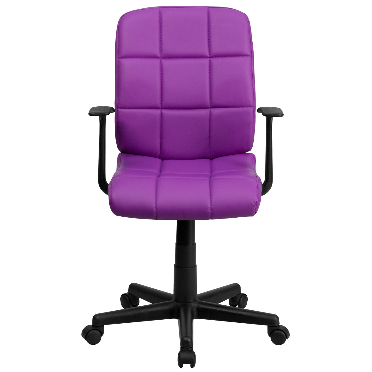 Purple |#| Mid-Back Purple Quilted Vinyl Swivel Task Office Chair with Arms - Home Office