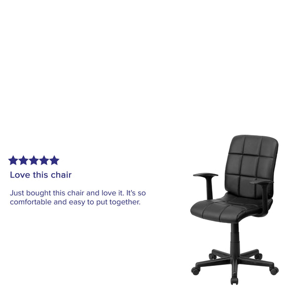 Black |#| Mid-Back Black Quilted Vinyl Swivel Task Office Chair with Arms - Home Office