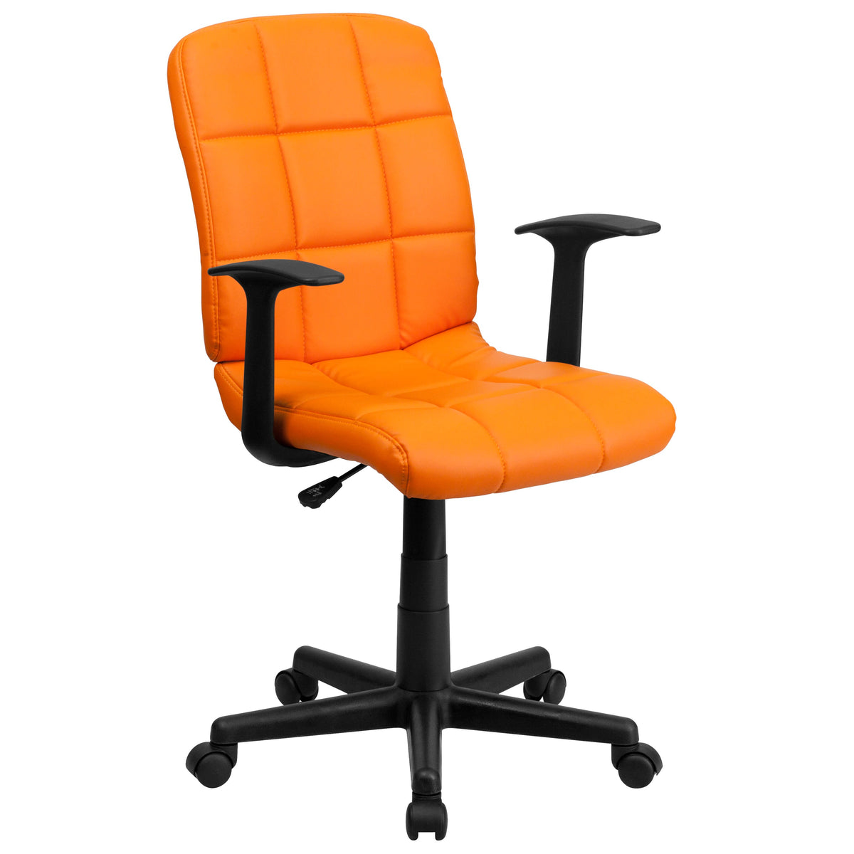 Orange |#| Mid-Back Orange Quilted Vinyl Swivel Task Office Chair with Arms - Home Office