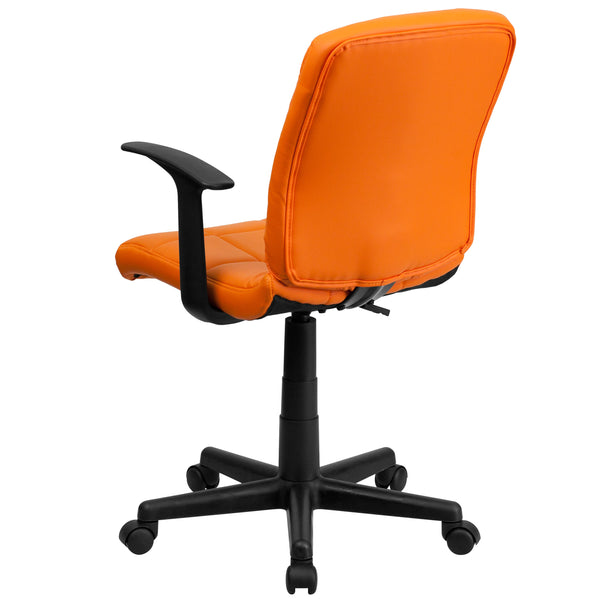 Orange |#| Mid-Back Orange Quilted Vinyl Swivel Task Office Chair with Arms - Home Office