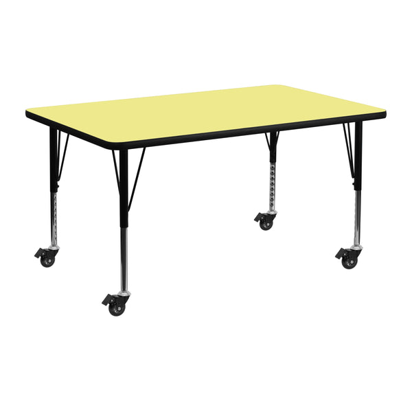 Yellow |#| Mobile 24inchW x 48inchL Rectangular Yellow Thermal Laminate Adjustable Activity Table