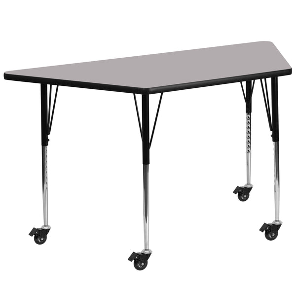 Gray |#| Mobile 29inchW x 57inchL Trapezoid Grey Laminate Adjustable Activity Table