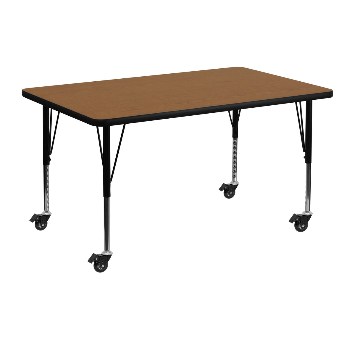 Oak |#| Mobile 30inchW x 48inchL Rectangular Oak Thermal Laminate Adjustable Activity Table