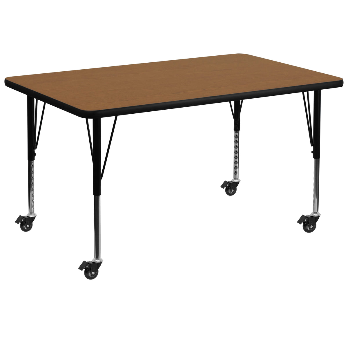 Oak |#| Mobile 36inchW x 72inchL Rectangular Oak Thermal Laminate Adjustable Activity Table