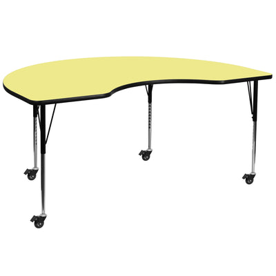 Mobile 48''W x 72''L Kidney Thermal Laminate Activity Table - Standard Height Adjustable Legs - View 1