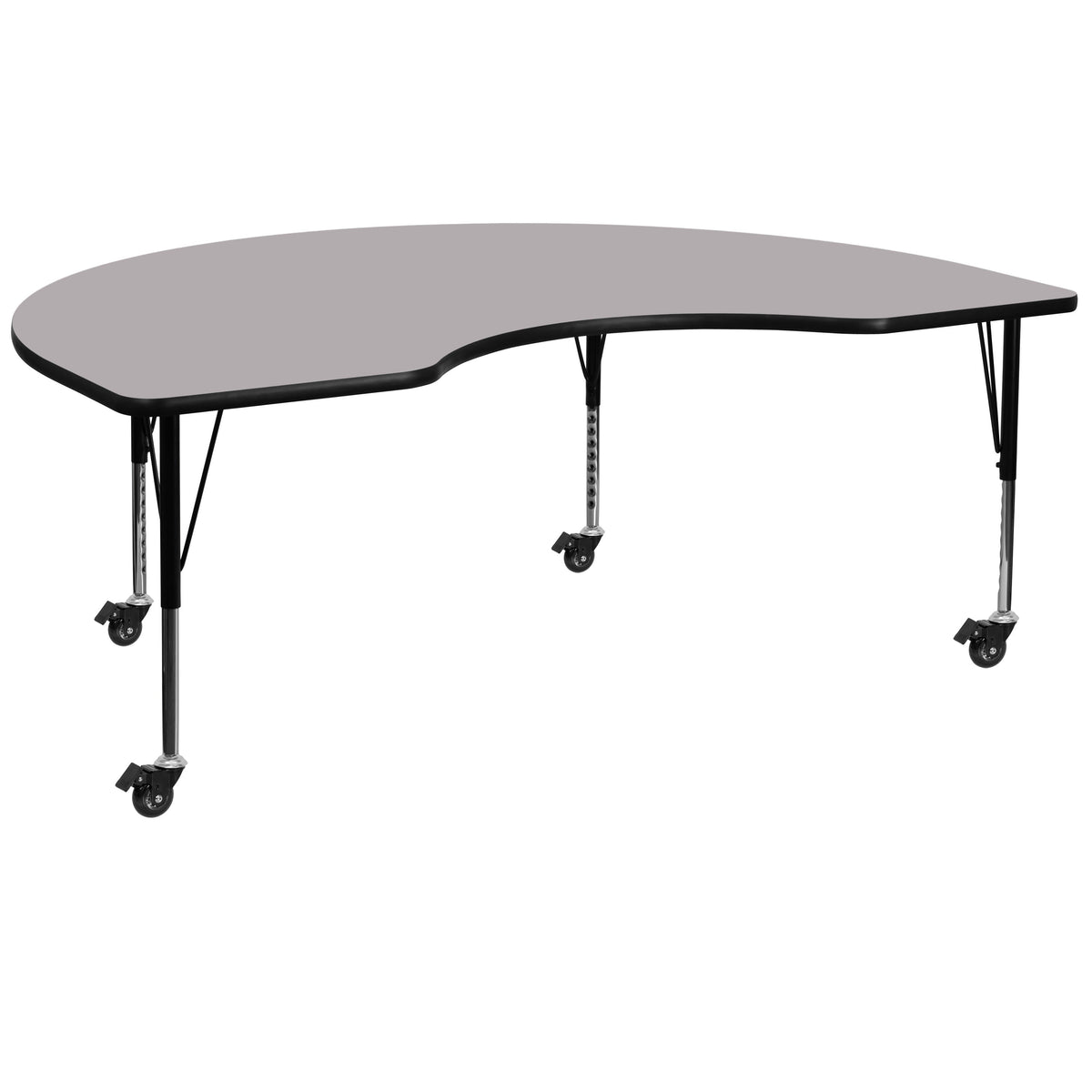Gray |#| Mobile 48inchW x 96inchL Kidney Grey Thermal Laminate Adjustable Activity Table