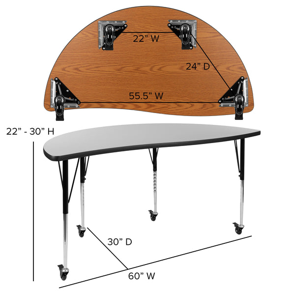 Grey |#| Mobile 60inch Half Circle Wave Collaborative Grey Adjustable Height Activity Table