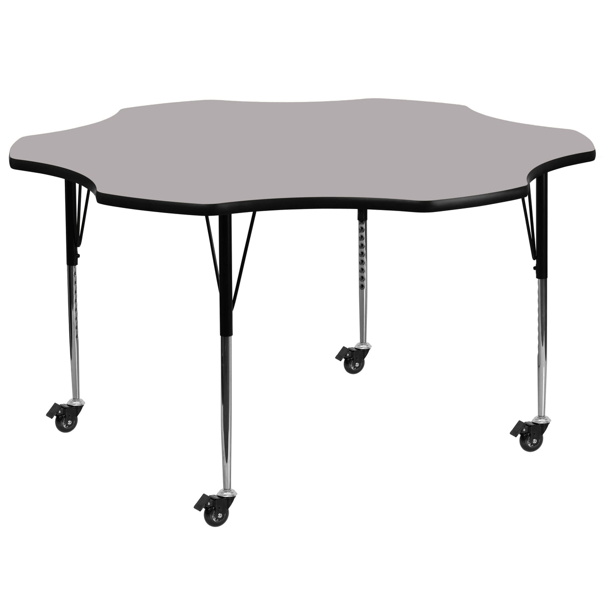 Gray |#| Mobile 60inch Flower Grey Thermal Laminate Activity Table - Height Adjustable Legs