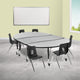 Grey |#| Mobile 86inch Oval Wave Activity Table Set-14inch Student Stack Chairs, Grey/Black