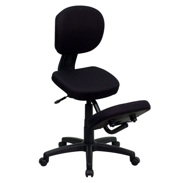 Mobile Ergonomic Kneeling Posture Task Office Chair with Back in Black Fabric