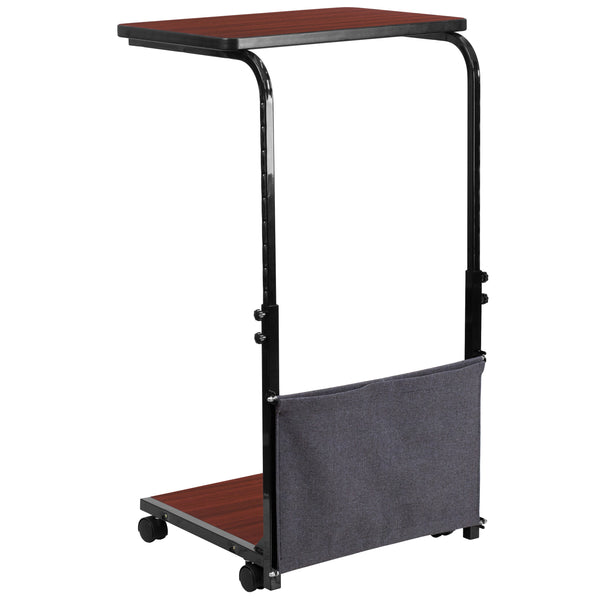 Mobile Sit/Stand Mahogany Desk w/ Removable Pouch (Adj Range 27inch - 46.5inch)