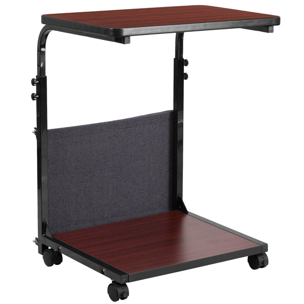 Mobile Sit/Stand Mahogany Desk w/ Removable Pouch (Adj Range 27inch - 46.5inch)