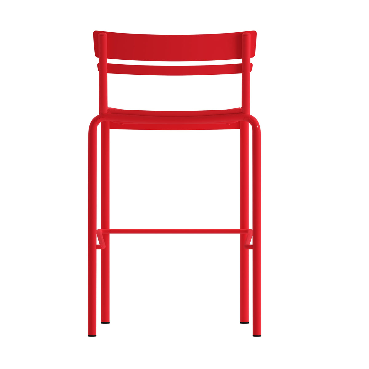 Red |#| Modern Commercial Grade 2 Slat Indoor/Outdoor Steel Bar Stool in Red