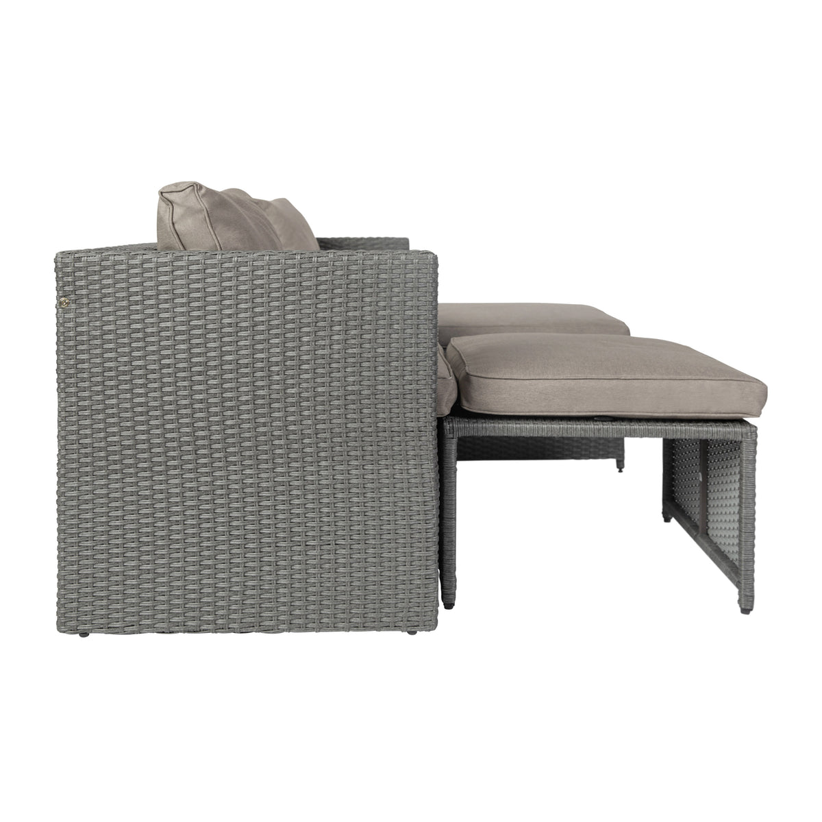 Gray Fabric/Gray Frame |#| Indoor/Outdoor Modular Loveseat Sofa Set with Table and Ottomans in Gray/Gray