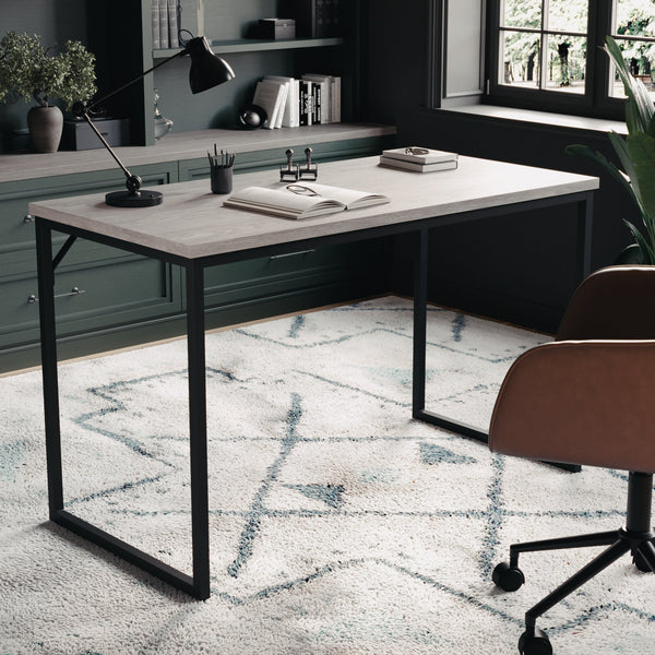Gray Top/Oil Rubbed Bronze Frame |#| Gray Wood Grain Parsons Desk with Oil Rubbed Bronze Metal Frame