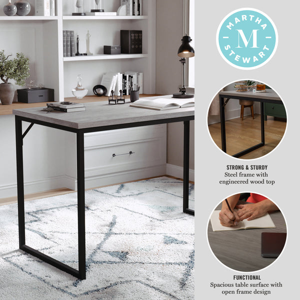 Gray Top/Oil Rubbed Bronze Frame |#| Gray Wood Grain Parsons Desk with Oil Rubbed Bronze Metal Frame
