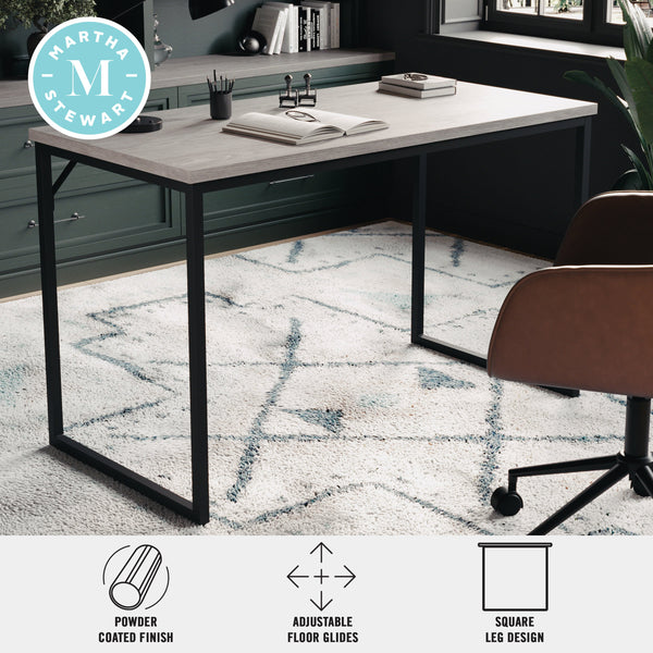 Gray Top/Oil Rubbed Bronze Frame |#| Gray Wood Grain Parsons Desk with Oil Rubbed Bronze Metal Frame