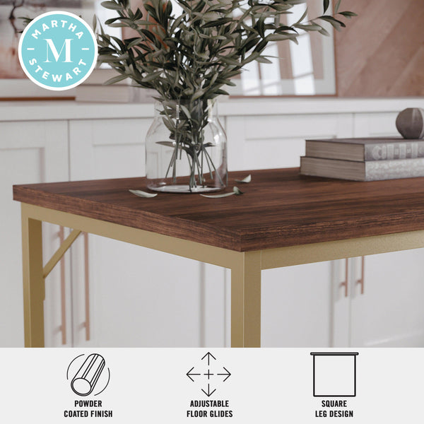 Walnut Top/Polished Brass Frame |#| Walnut Wood Grain Parsons Desk with Polished Brass Metal Frame