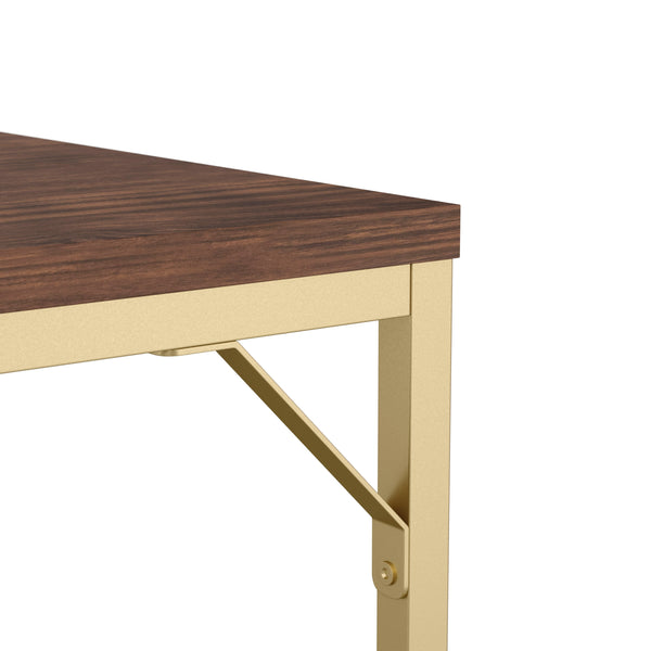Walnut Top/Polished Brass Frame |#| Walnut Wood Grain Parsons Desk with Polished Brass Metal Frame