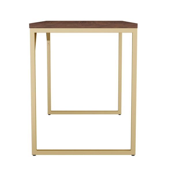 Walnut Top/Polished Brass Frame |#| Walnut Wood Grain Parsons Desk with Polished Brass Metal Frame
