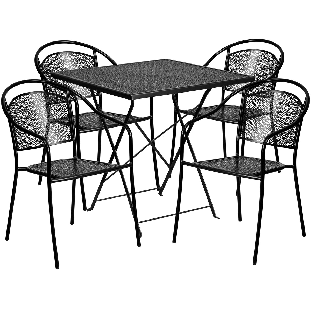 Black |#| 28inch Square Black Indoor-Outdoor Steel Folding Patio Table Set with 4 Chairs