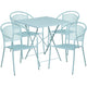 Sky Blue |#| 28inch Square Sky Blue Indoor-Outdoor Steel Folding Patio Table Set with 4 Chairs