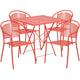 Coral |#| 28inch Square Coral Indoor-Outdoor Steel Folding Patio Table Set with 4 Chairs