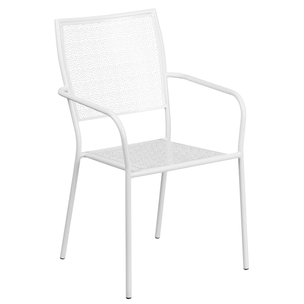 Coral |#| 28inch Square Coral Indoor-Outdoor Steel Folding Patio Table Set with 4 Chairs