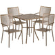Gold |#| 28inch Square Gold Indoor-Outdoor Steel Patio Table Set with 4 Square Back Chairs