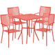 Coral |#| 28inch Square Coral Indoor-Outdoor Steel Patio Table Set with 4 Square Back Chairs