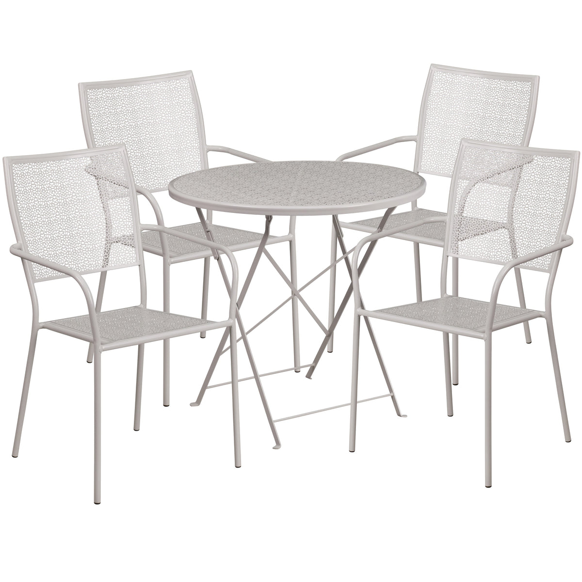 Light Gray |#| 30inch Round Light Gray Indoor-Outdoor Steel Folding Patio Table Set with 4 Chairs