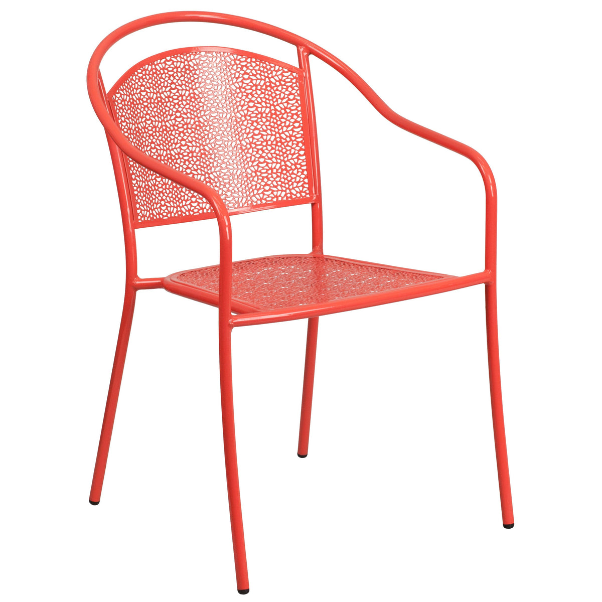 Coral |#| 35.25inch Round Coral Indoor-Outdoor Steel Patio Table Set with 2 Round Back Chairs