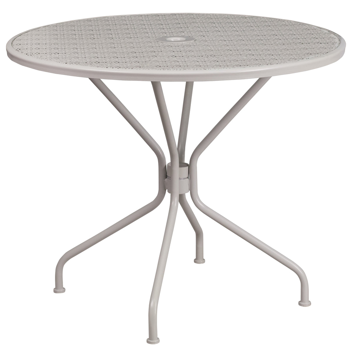 Light Gray |#| 35.25inch Round Lt Gray Indoor-Outdoor Steel Patio Table Set w/ 2 Round Back Chairs