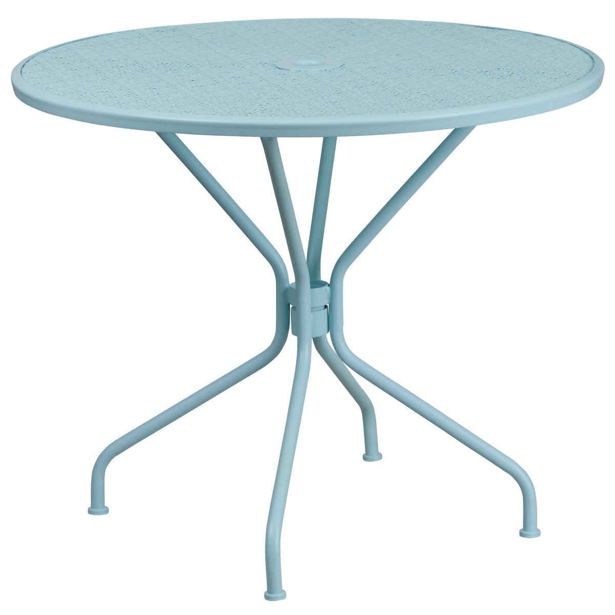 Sky Blue |#| 35.25inch RD Sky Blue Indoor-Outdoor Steel Patio Table Set w/ 2 Round Back Chairs