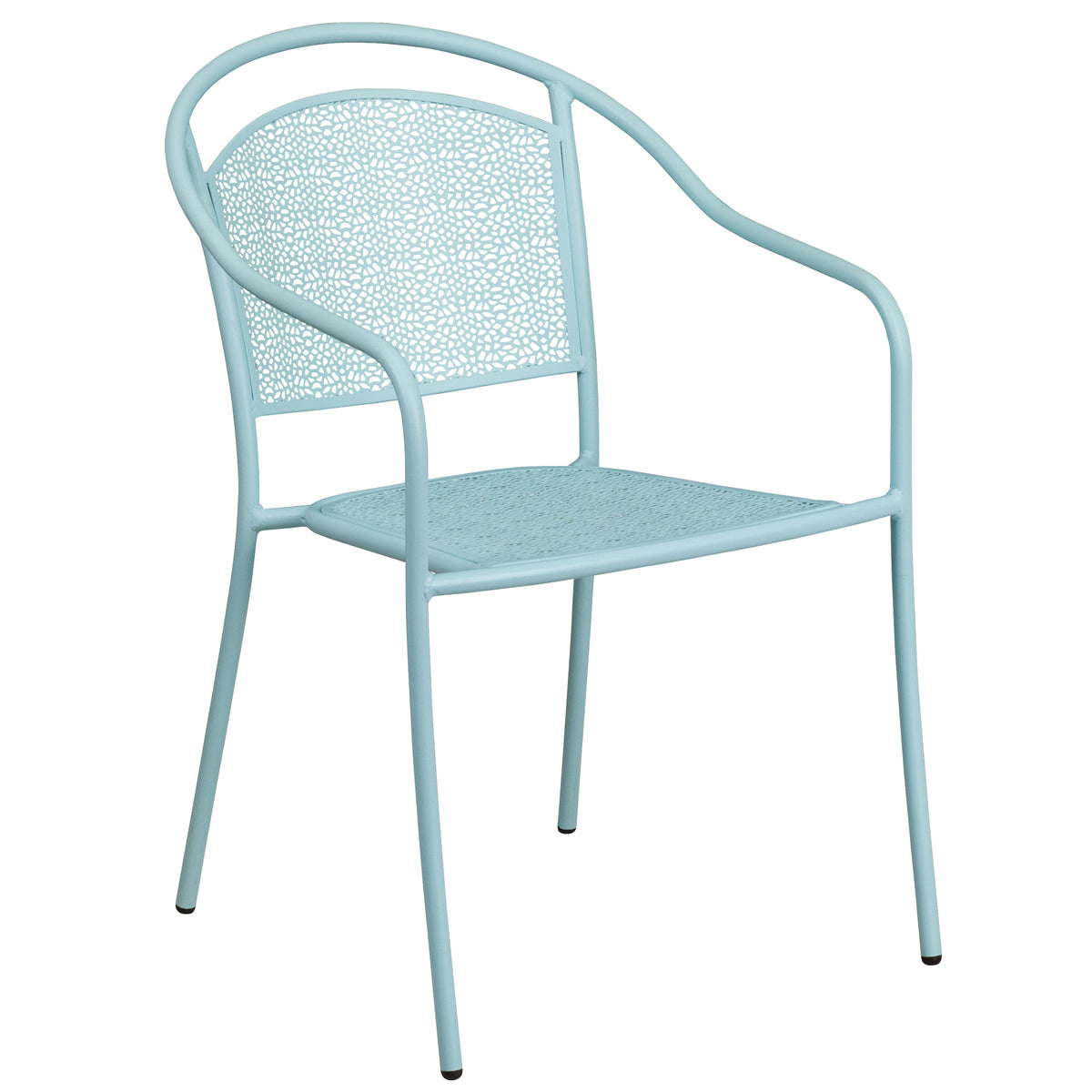 Sky Blue |#| 35.25inch RD Sky Blue Indoor-Outdoor Steel Patio Table Set w/ 2 Round Back Chairs