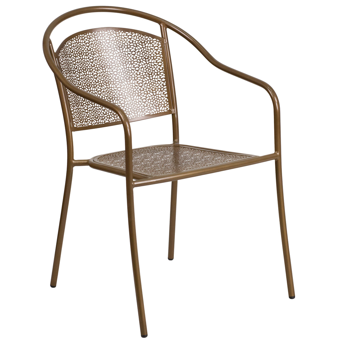 Gold |#| 35.25inch Round Gold Indoor-Outdoor Steel Patio Table Set with 2 Round Back Chairs