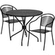 Black |#| 35.25inch Round Black Indoor-Outdoor Steel Patio Table Set with 2 Round Back Chairs