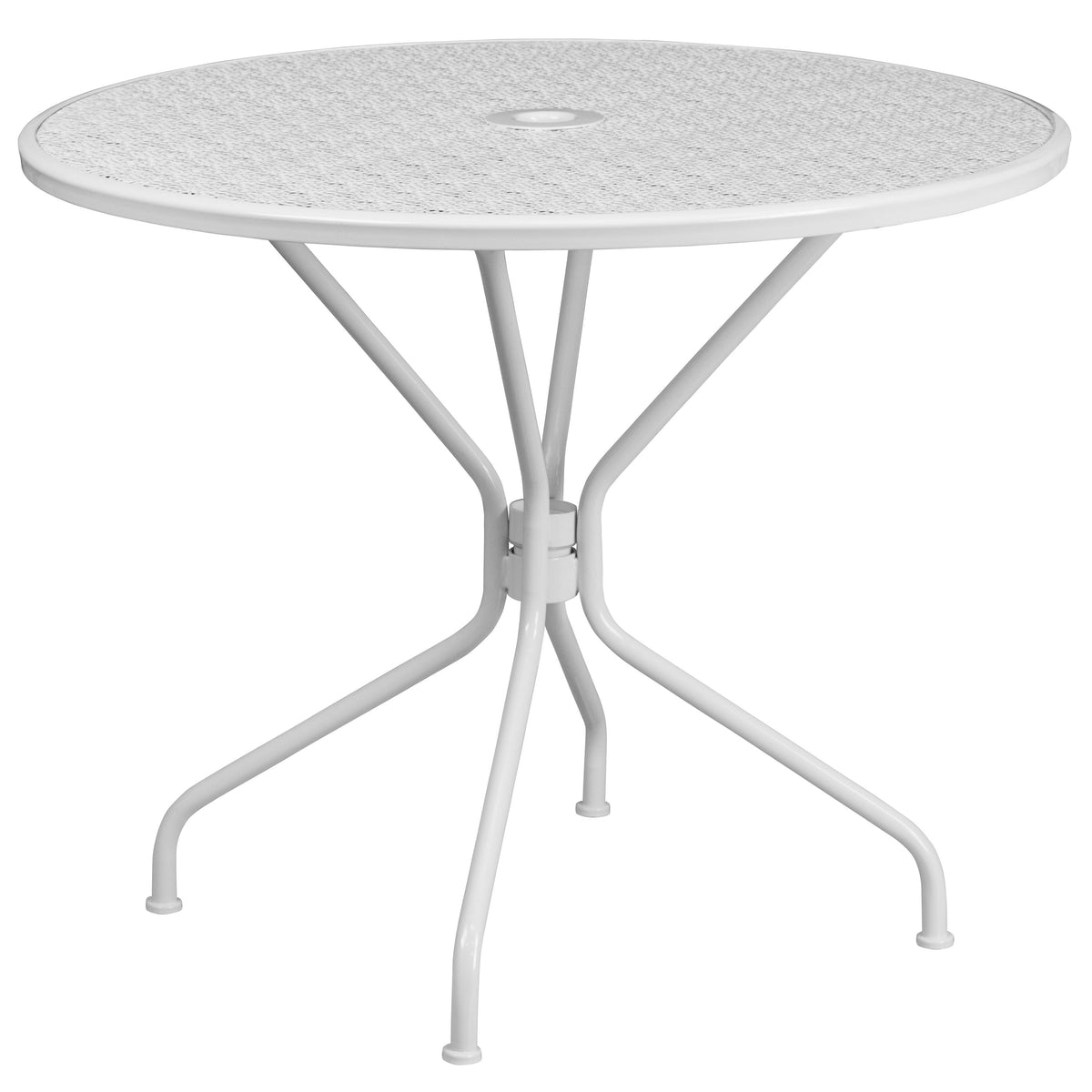 White |#| 35.25inch Round White Indoor-Outdoor Steel Patio Table Set with 2 Round Back Chairs
