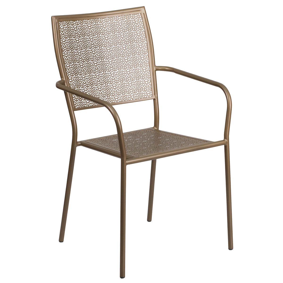 Gold |#| 35.25inch Round Gold Indoor-Outdoor Steel Patio Table Set w/ 2 Square Back Chairs