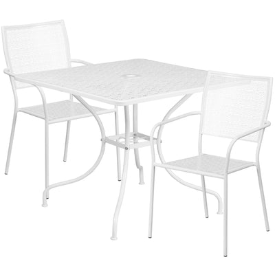 Oia Commercial Grade 35.5" Square Indoor-Outdoor Steel Patio Table Set with 2 Square Back Chairs - View 1