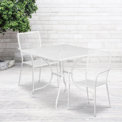 Oia Commercial Grade 35.5" Square Indoor-Outdoor Steel Patio Table Set with 2 Square Back Chairs - View 2