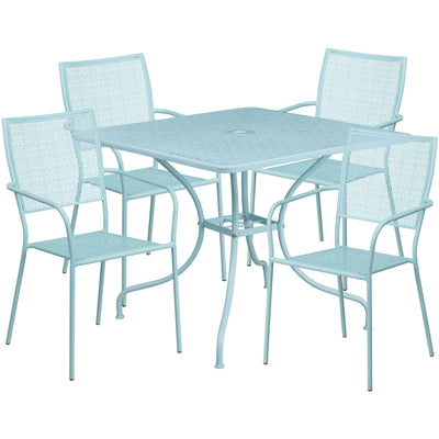 Oia Commercial Grade 35.5" Square Indoor-Outdoor Steel Patio Table Set with 4 Square Back Chairs - View 1