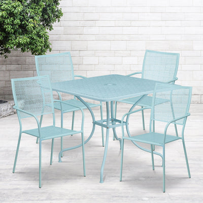 Oia Commercial Grade 35.5" Square Indoor-Outdoor Steel Patio Table Set with 4 Square Back Chairs - View 2