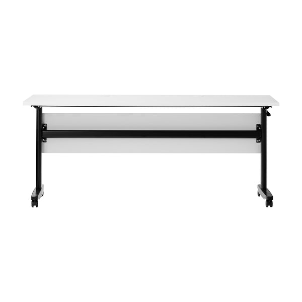 White Top/Black Frame |#| Commercial Nesting Flip Training Table with Steel Frame and T-Legs in White/Blk