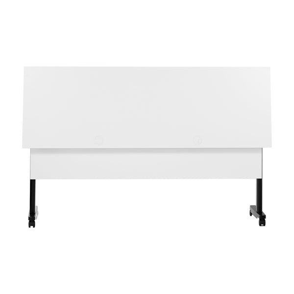White Top/Black Frame |#| Commercial Nesting Flip Training Table with Steel Frame and T-Legs in White/Blk