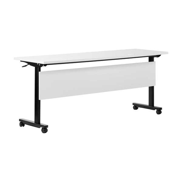 White Top/Black Frame |#| Commercial Nesting Flip Training Table with Steel Frame and T-Legs in White/Blk