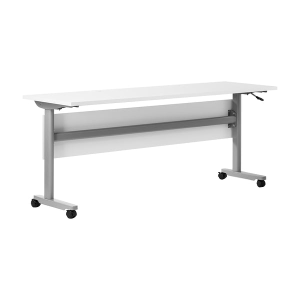 White Top/Gray Frame |#| Commercial Nesting Flip Training Table with Steel Frame and T-Legs in White/Gray