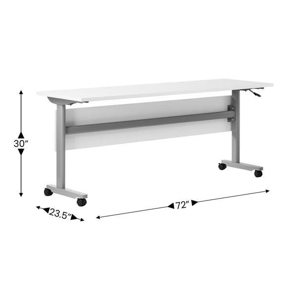 White Top/Gray Frame |#| Commercial Nesting Flip Training Table with Steel Frame and T-Legs in White/Gray
